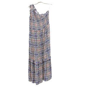 One Shoulder Dress Flowy Tiered Knox Rose M Sundress Smocked Medallion Stretch